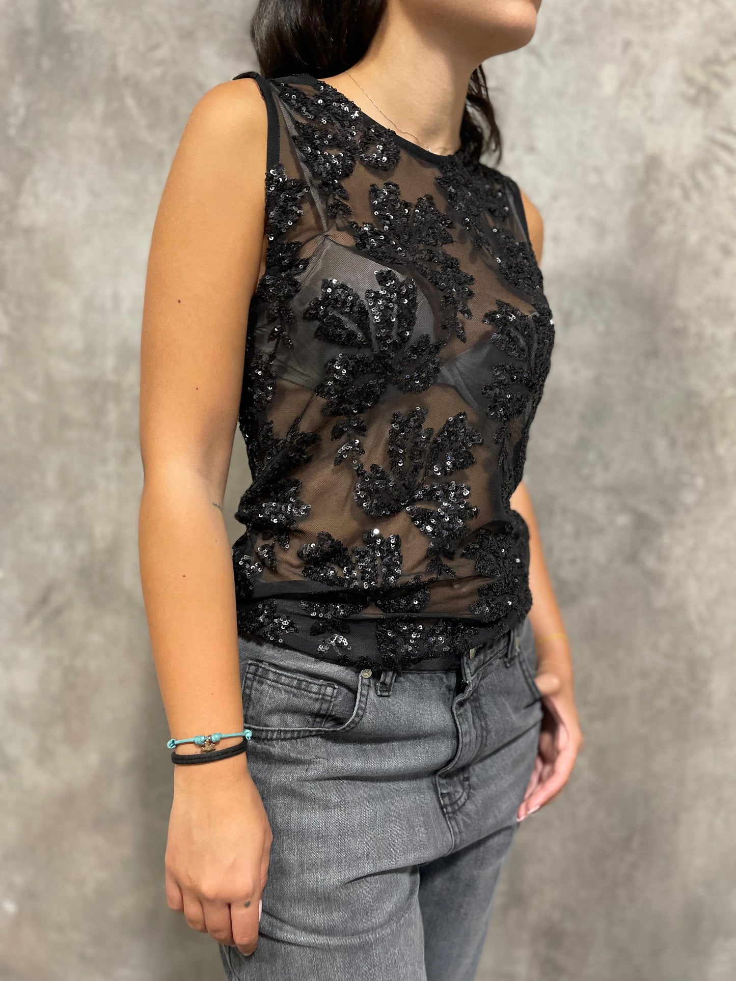Canotta Paillettes Nera
