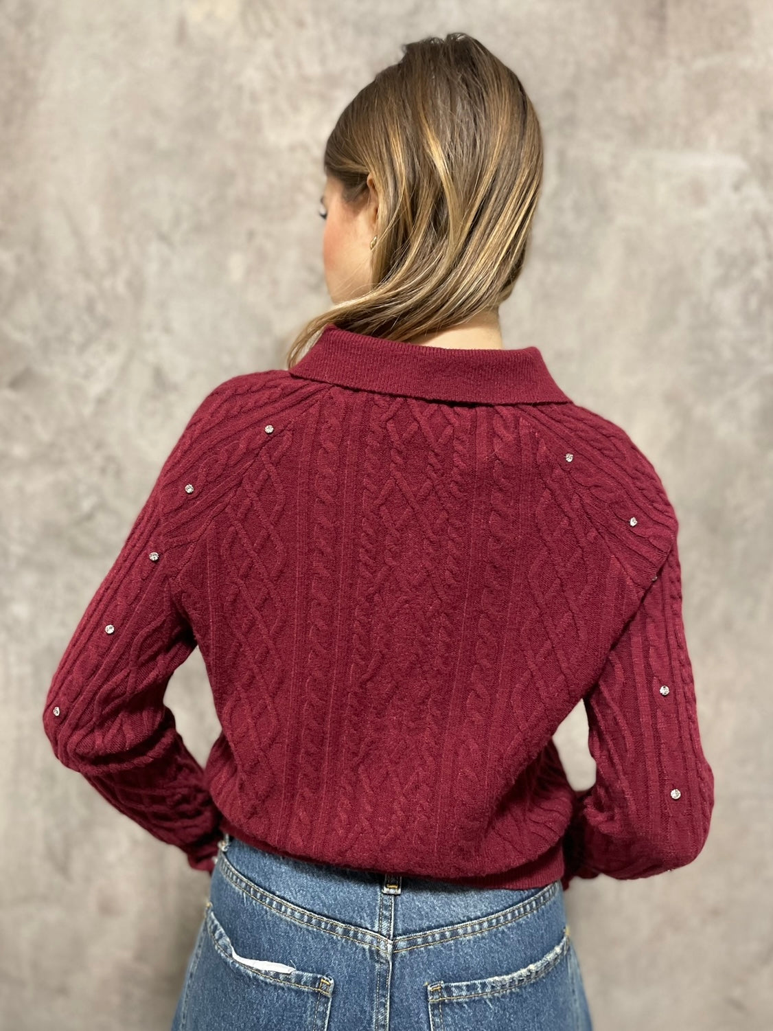 Cardigan Strass Bordeaux