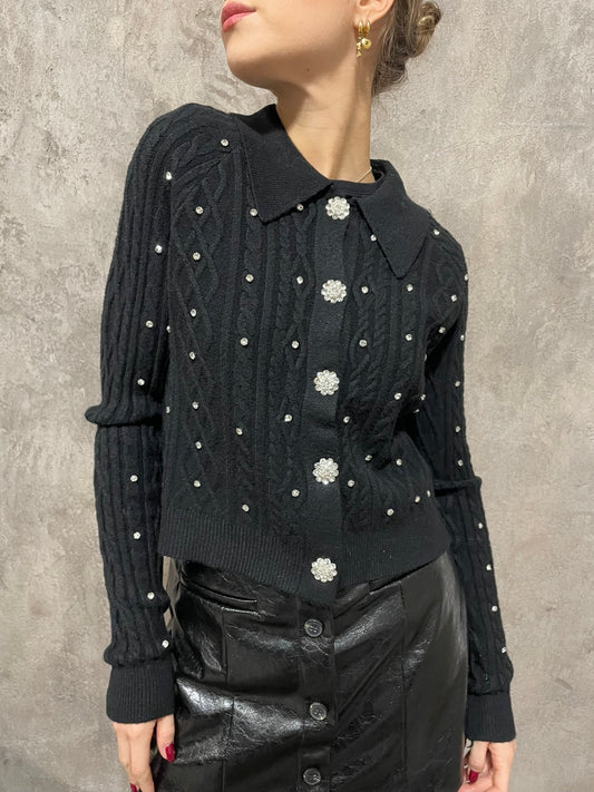 Cardigan Strass Nero