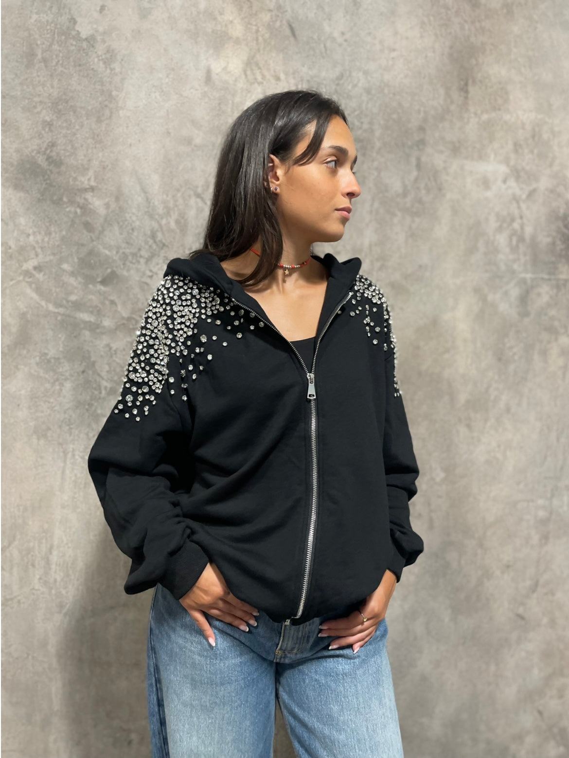 Felpa Strass Nera