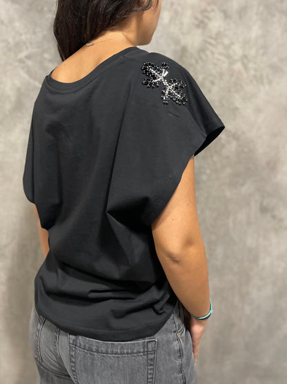 T-shirt Strass Nera