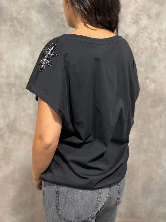 T-shirt Strass Nera