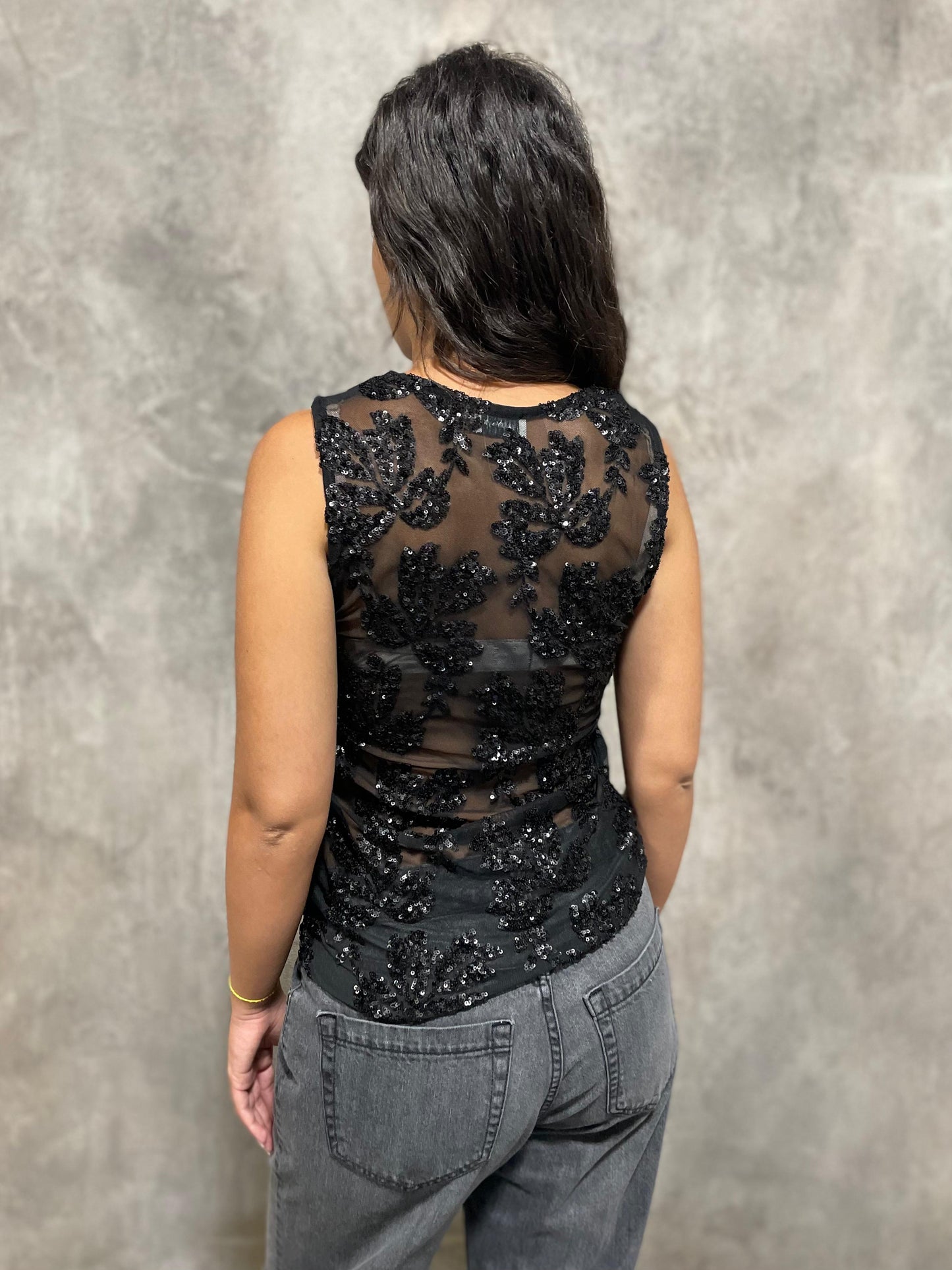 Canotta Paillettes Nera