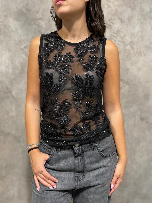 Canotta Paillettes Nera