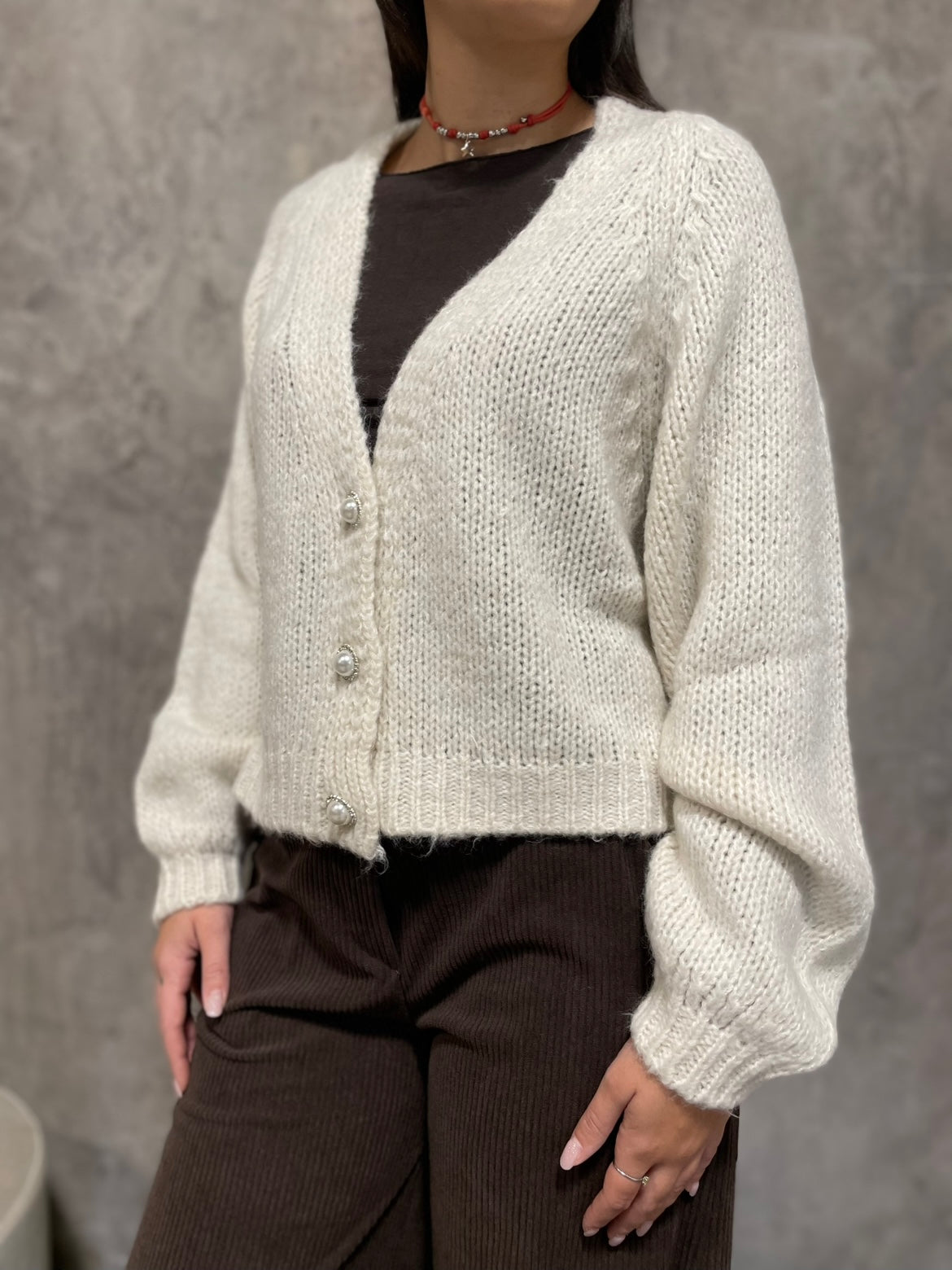 Cardigan Bottoni Panna
