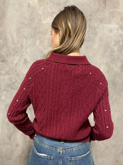 Cardigan Strass Bordeaux