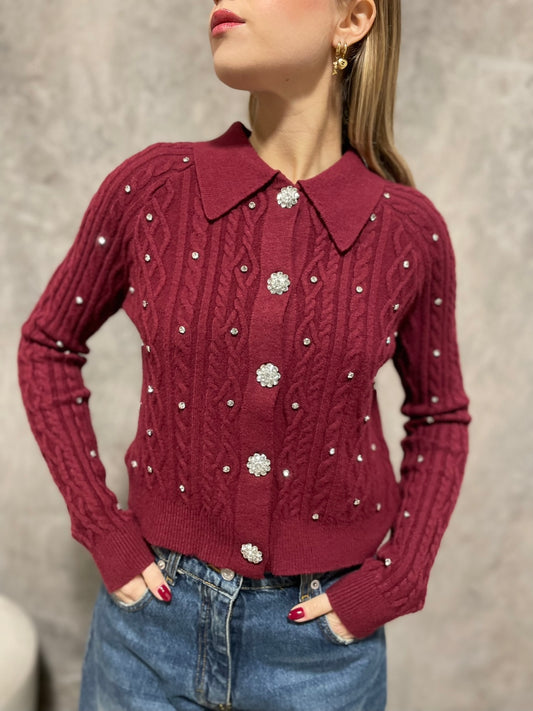 Cardigan Strass Bordeaux
