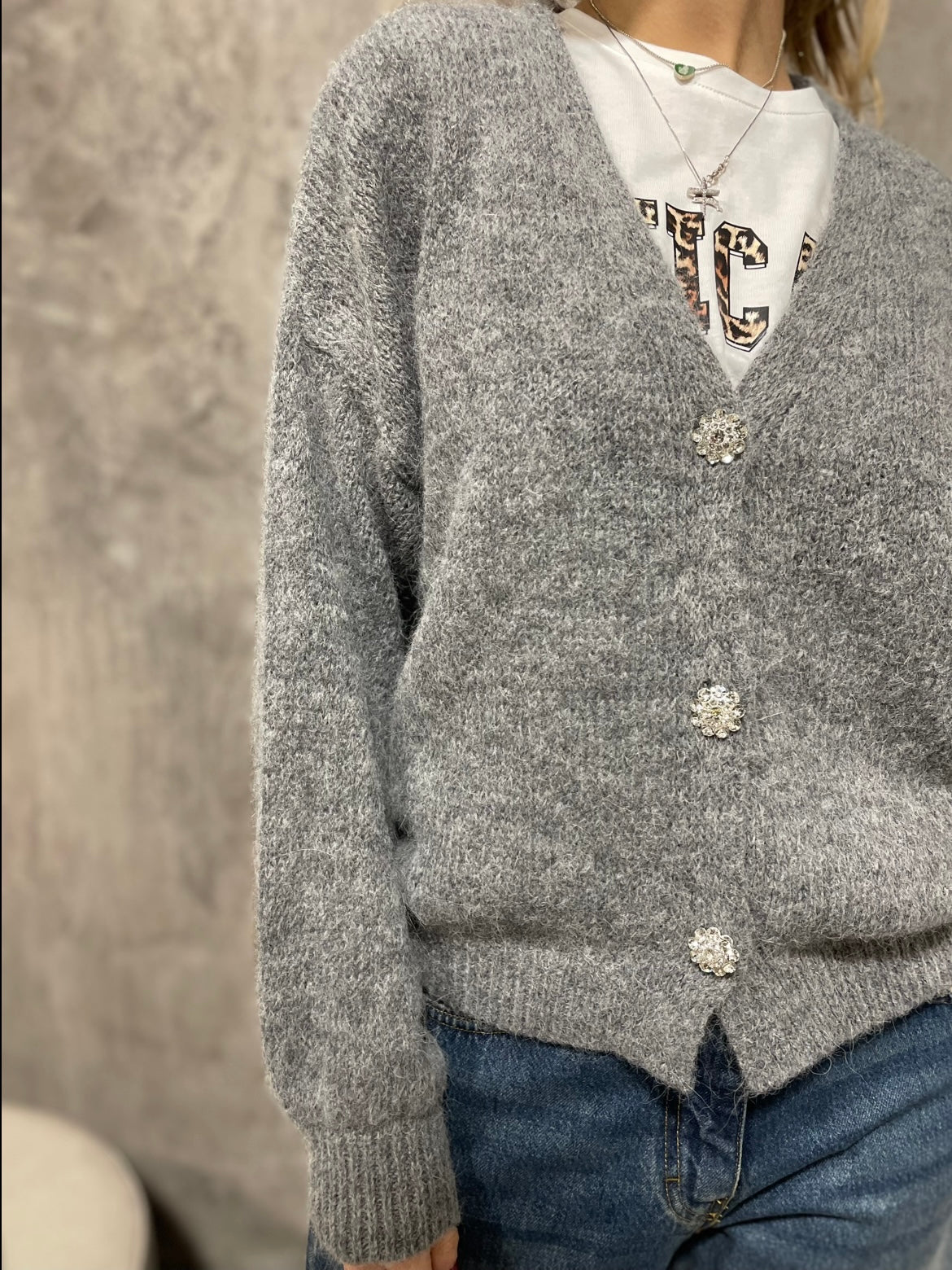 Cardigan Bottoni Grigio