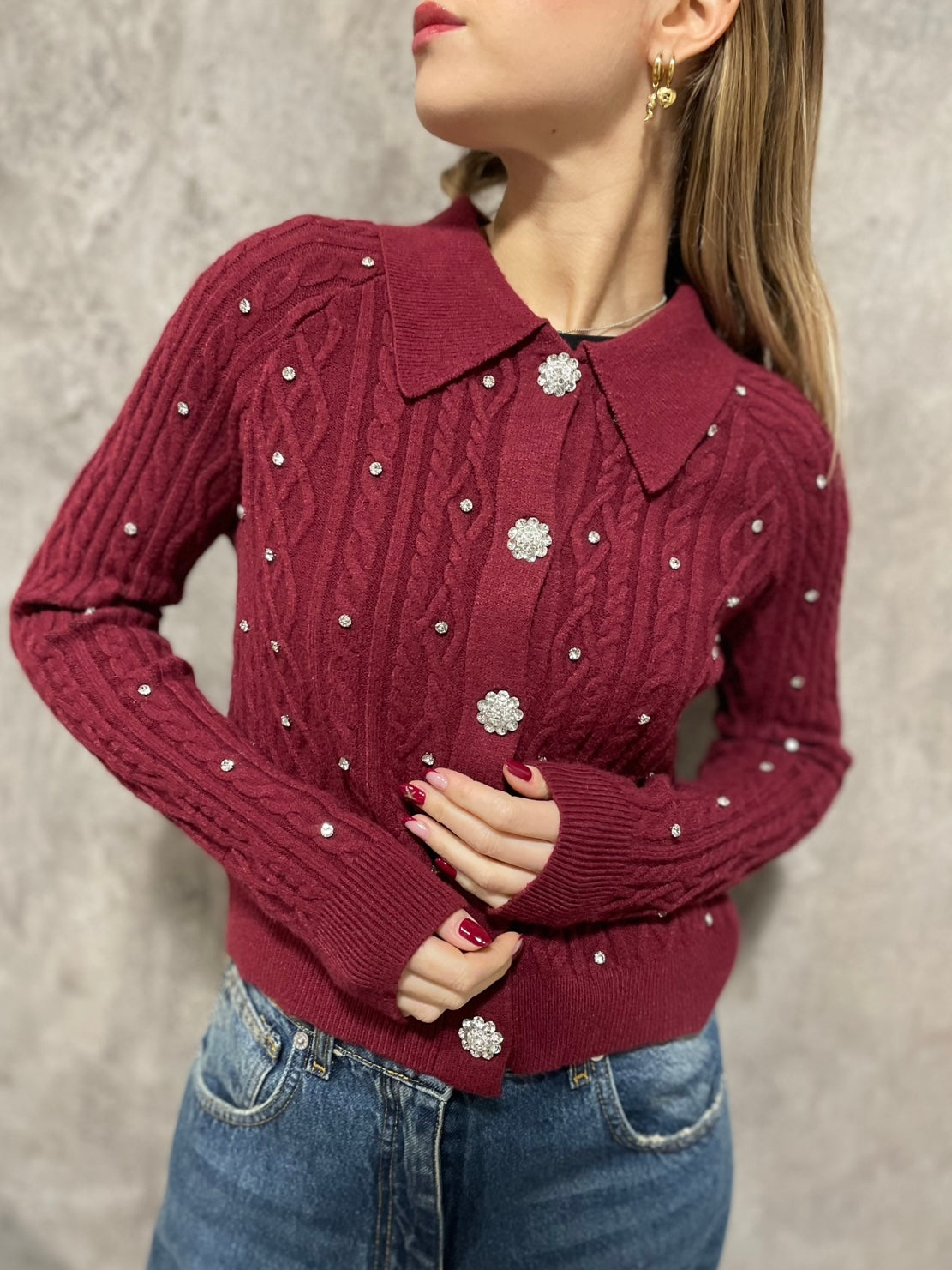 Cardigan Strass Bordeaux