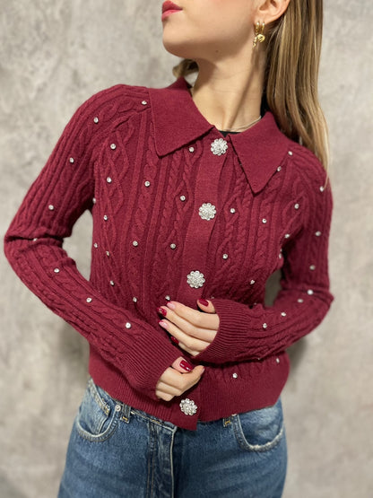 Cardigan Strass Bordeaux
