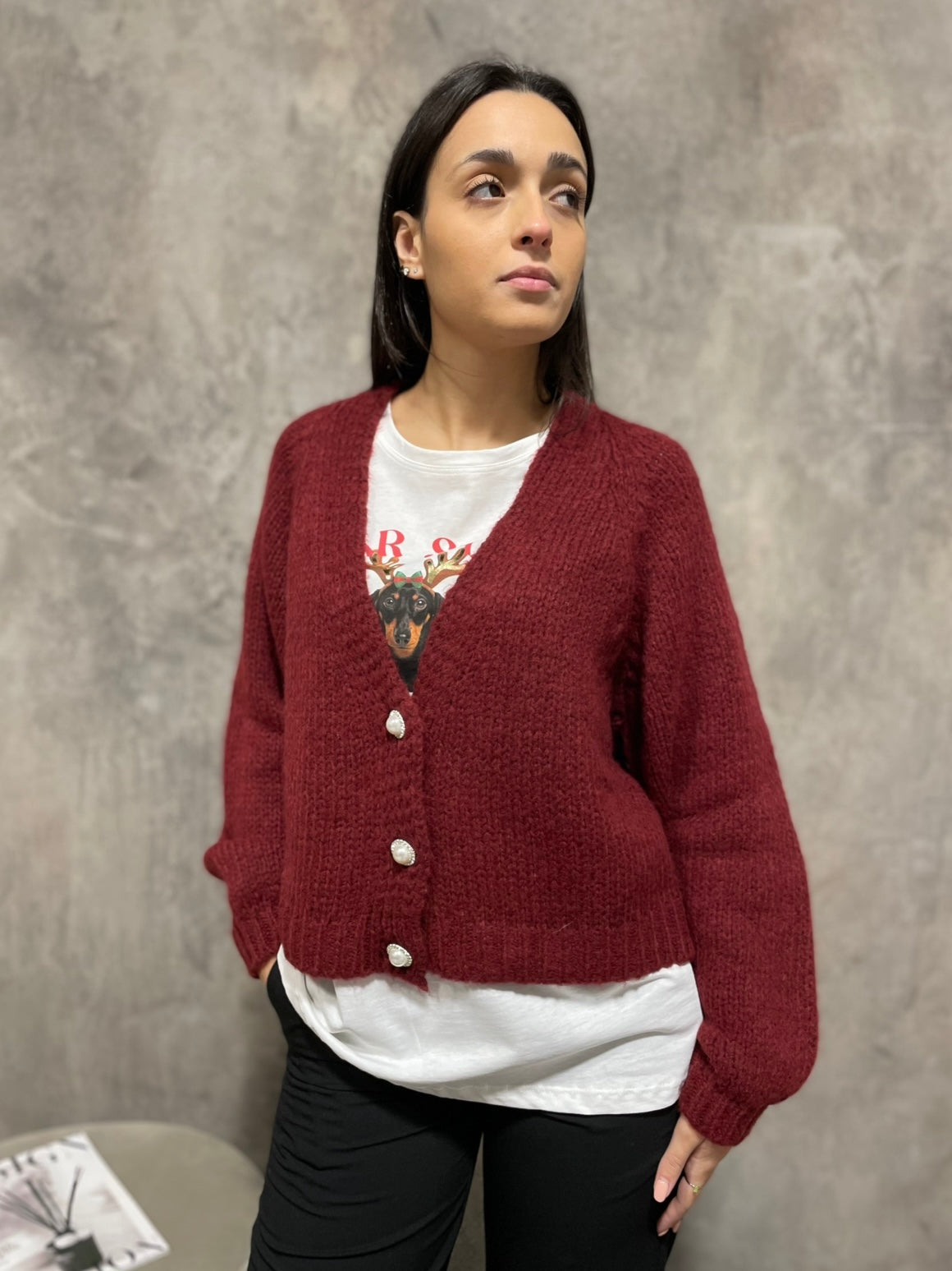 Cardigan Bottoni Vino
