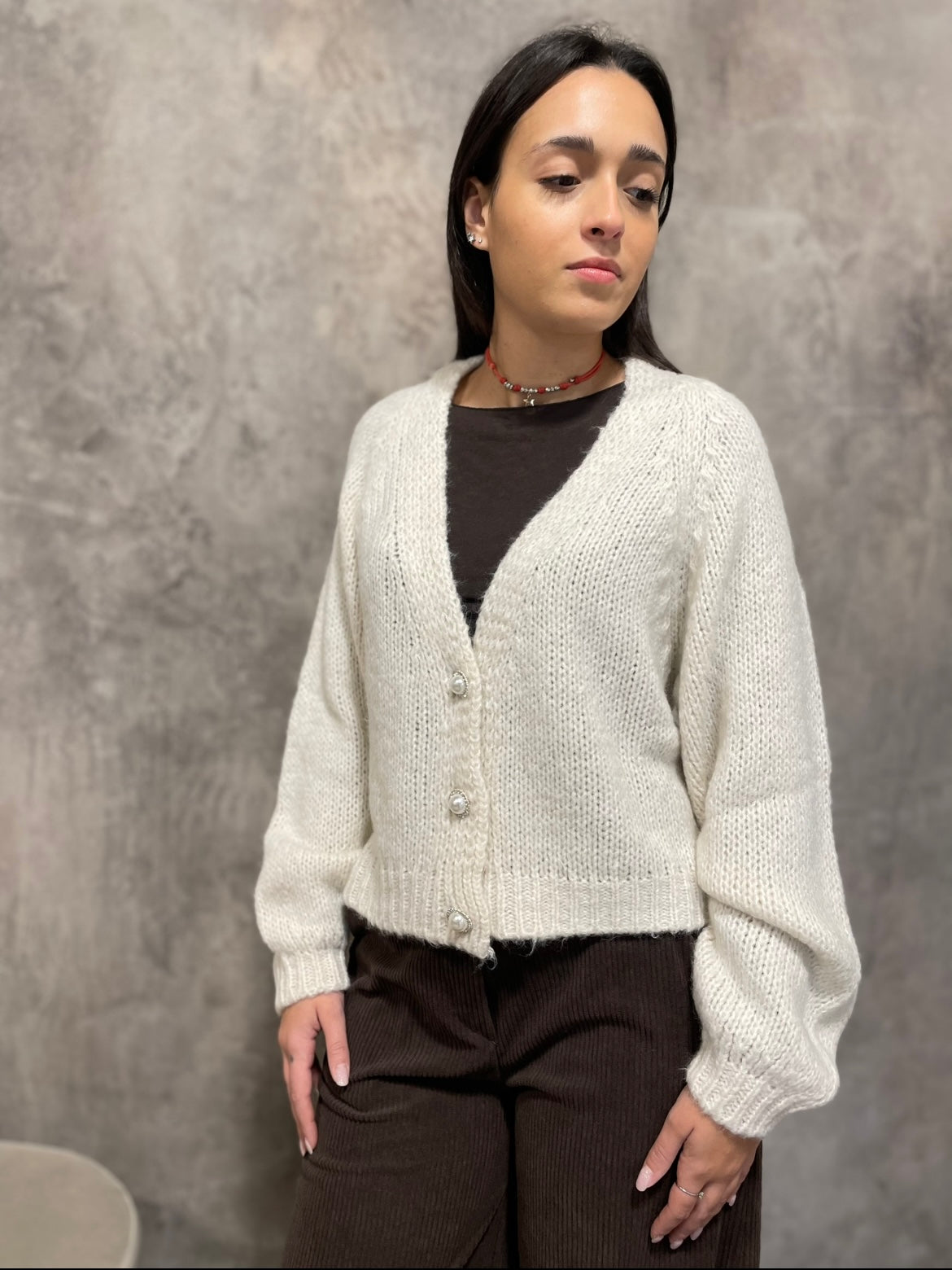 Cardigan Bottoni Panna