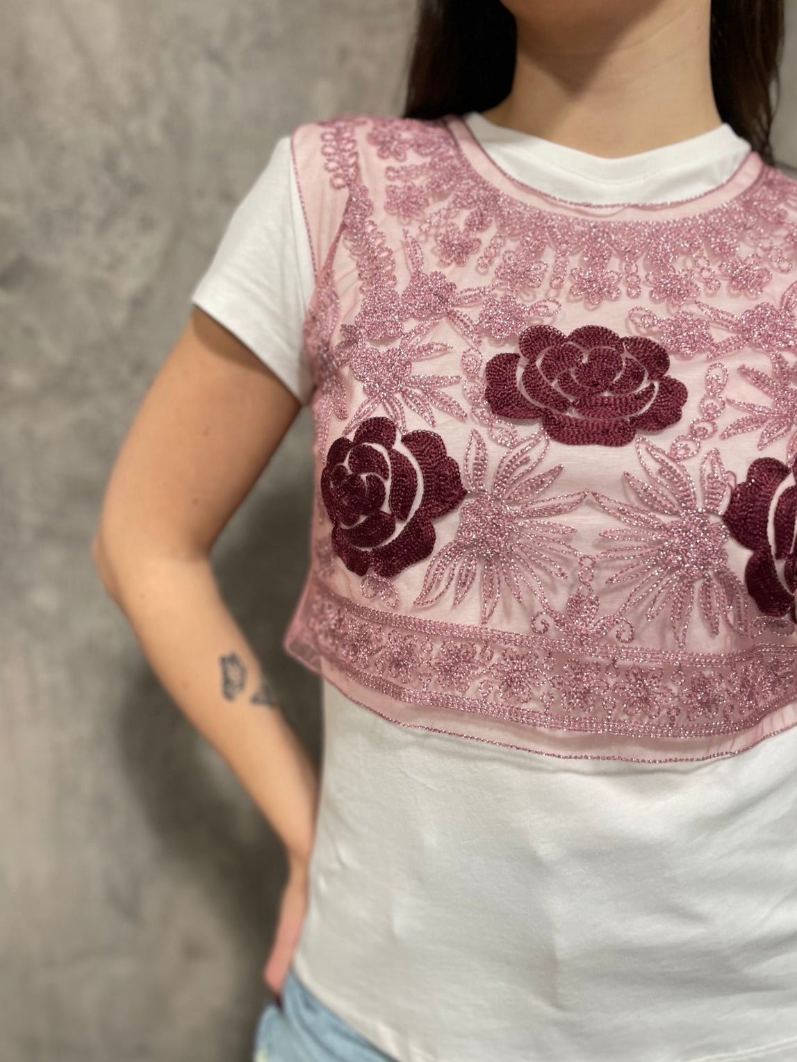 T-shirt Tulle Ricamato