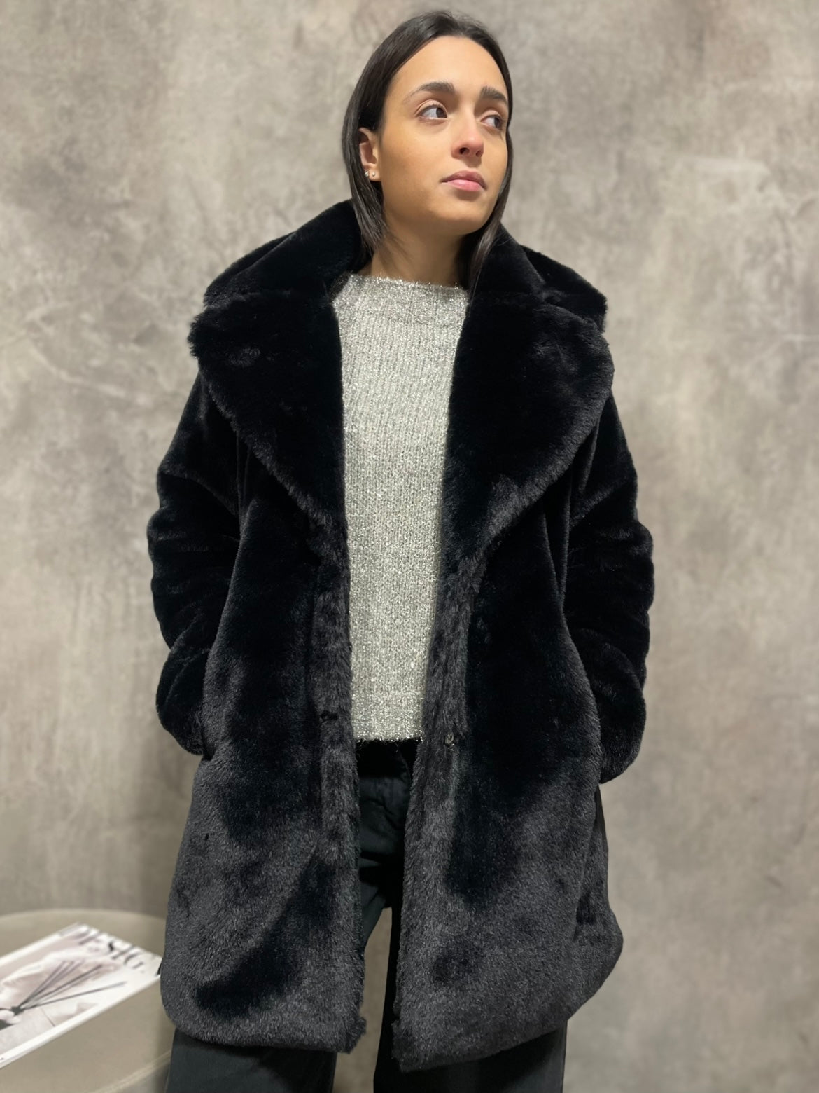 Cappotto Ecopelliccia Nera