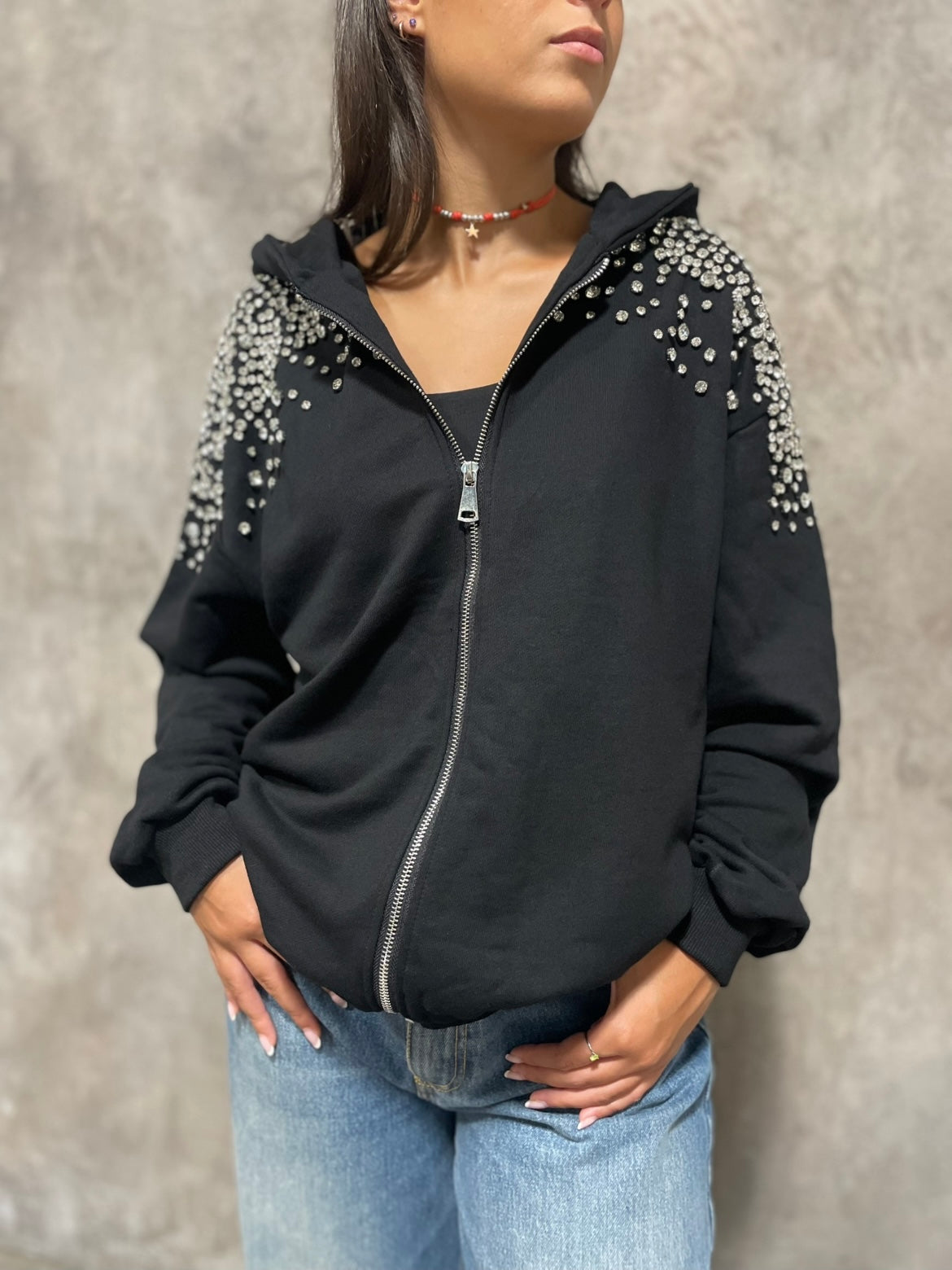 Felpa Strass Nera