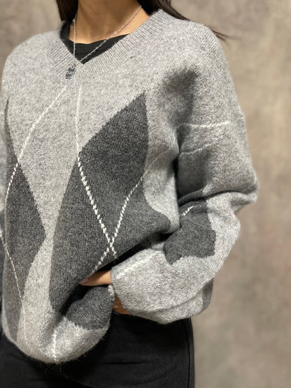 Scollo a V Rombi Grigio