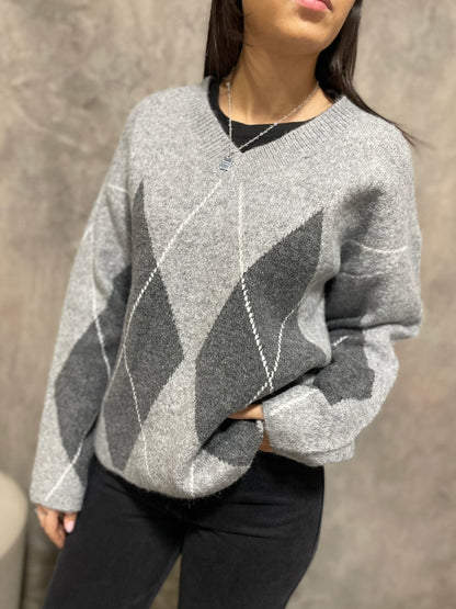 Scollo a V Rombi Grigio