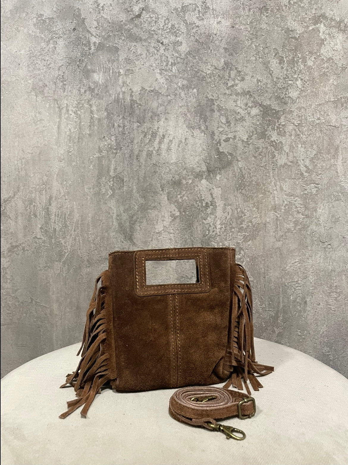 Mini Fringe Box Cuoio