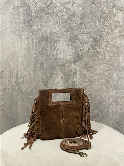 Mini Fringe Box Cuoio