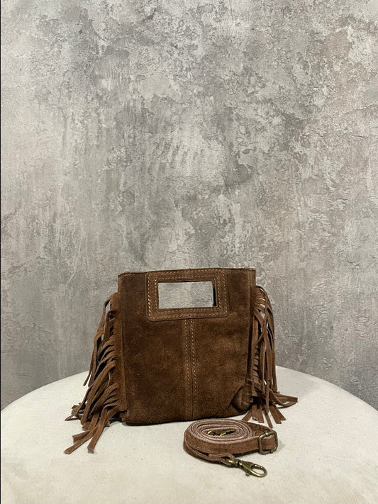 Mini Fringe Box Cuoio