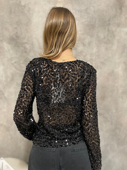T-shirt Paillettes Nero