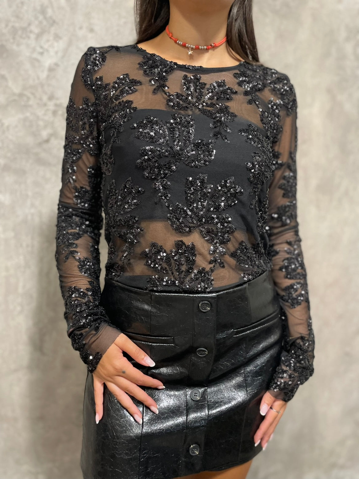 T-shirt Paillettes Nera