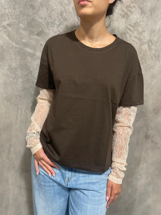 T-shirt Maniche Pizzo Moro