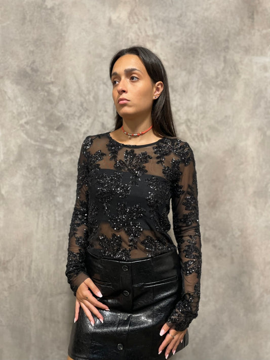 T-shirt Paillettes Nera