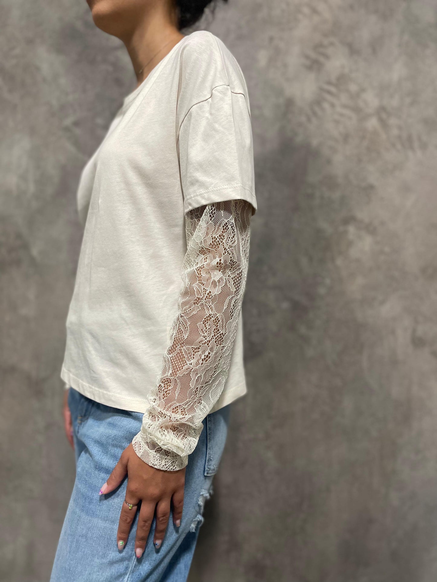 T-shirt Maniche Pizzo Panna