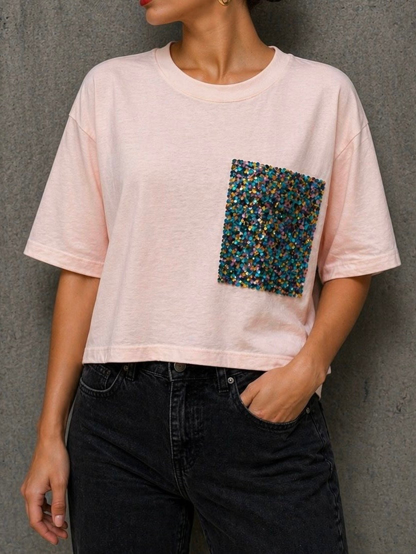 T-shirt Paillettes Rosa