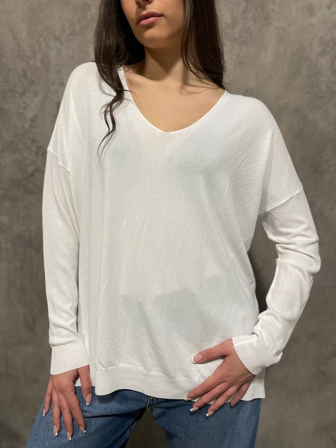 Maglia Scollo V Panna