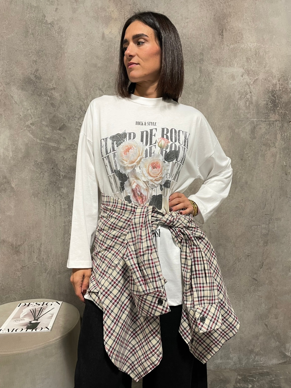 T-shirt Fleur Manica Lunga