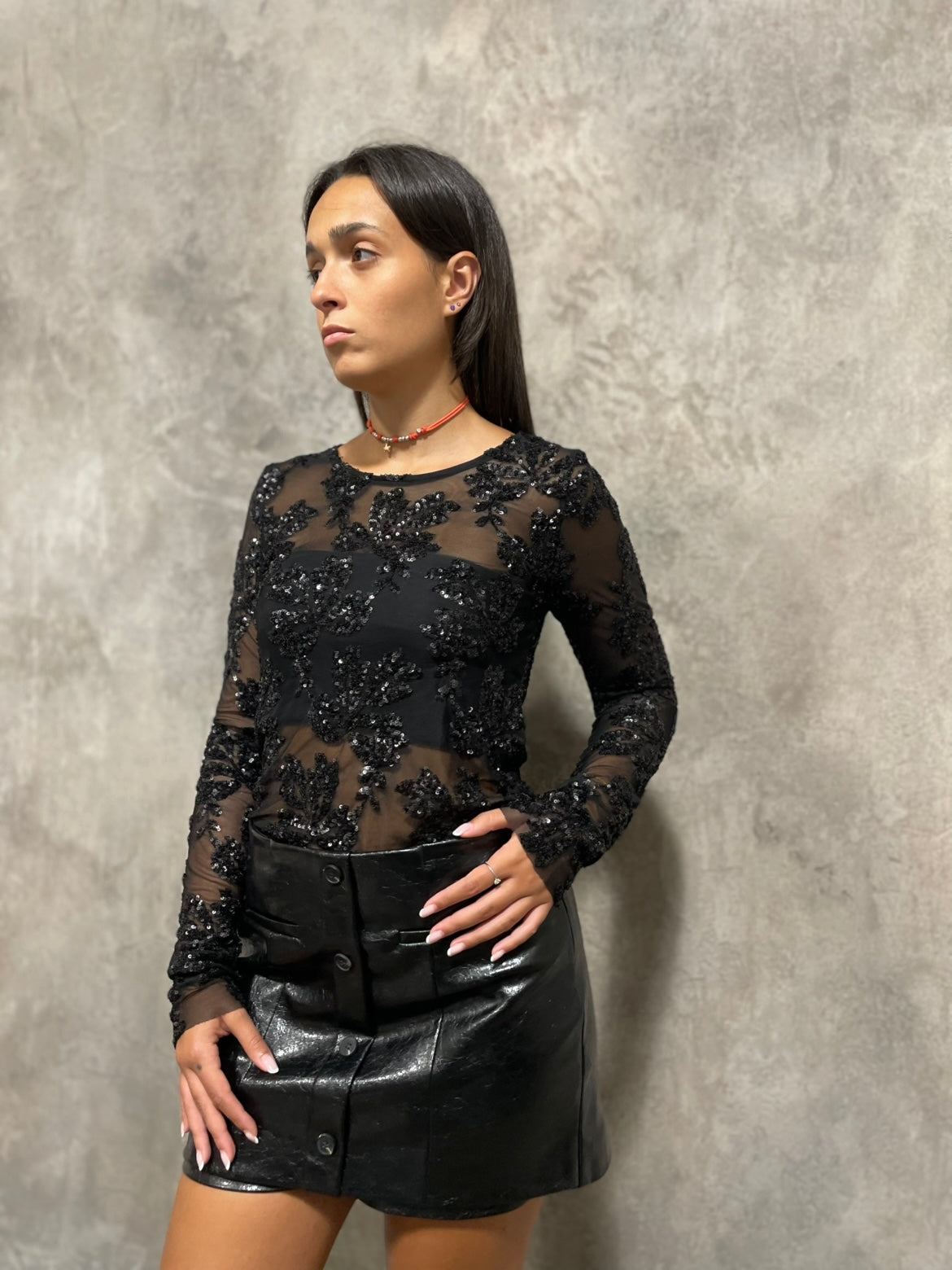 T-shirt Paillettes Nera