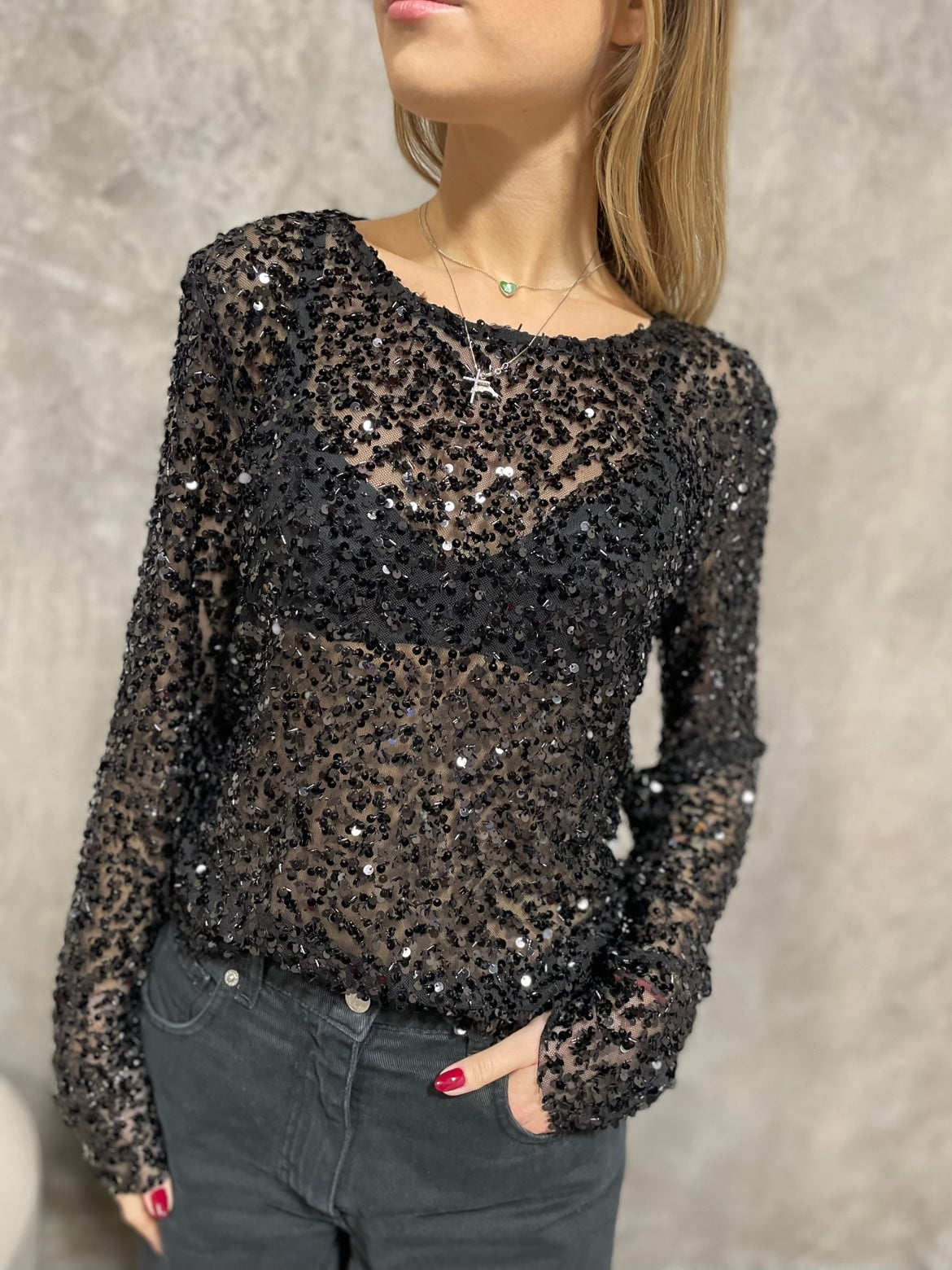 T-shirt Paillettes Nero