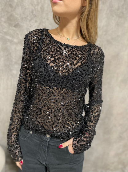 T-shirt Paillettes Nero