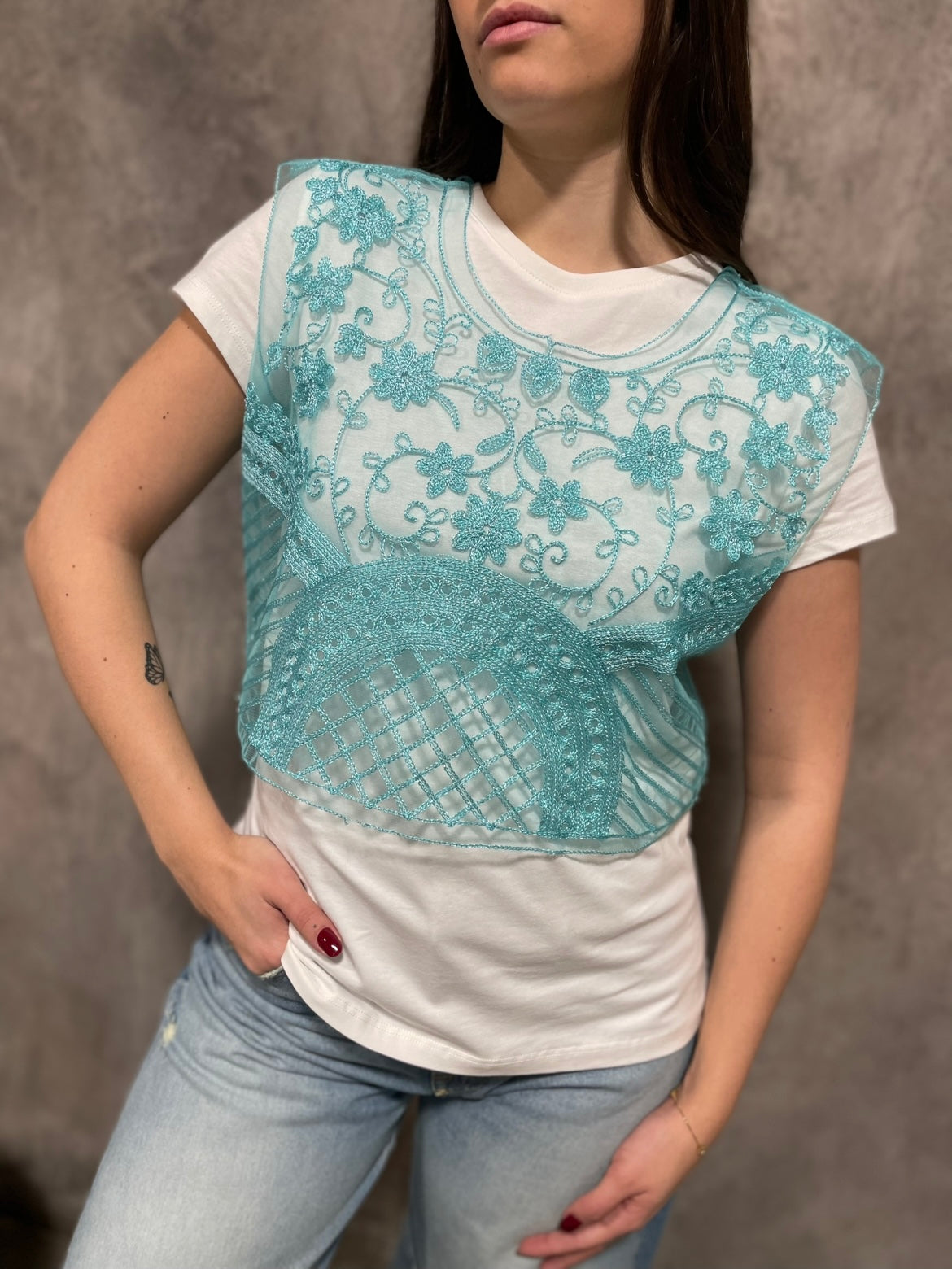 T-shirt Tulle Ricamato