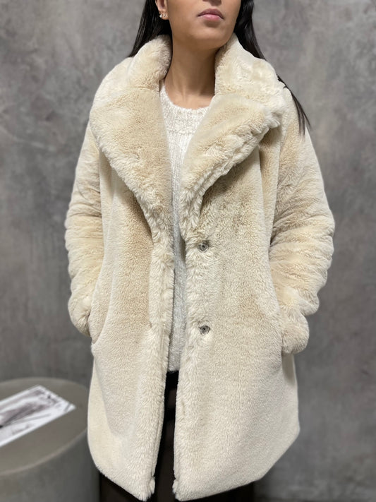 Cappotto Ecopelliccia Panna